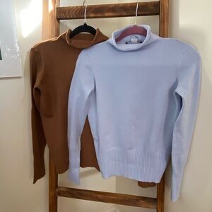 Brown and Light Blue Turtleneck Sweaters from French Connection
